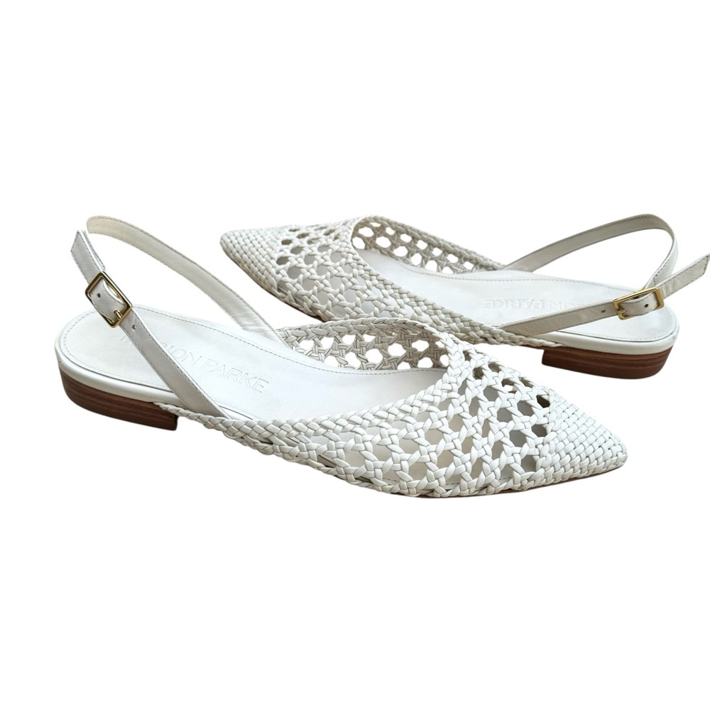 MARION PARKE Patty Slingback Flat Sandals White Braided Leather - Picture 5 of 16